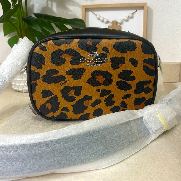 Coach Jamie Camera Crossbody Purse Bag In Signature Canvas Leopard Print - Picture 1 of 8
